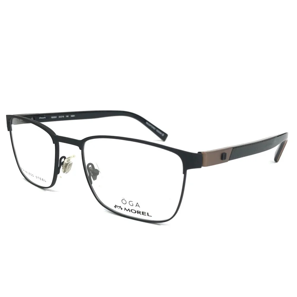 OGA by Morel Eyeglasses Frame 10035O NM01 Matte Black Brown Rectangle 53-19-145